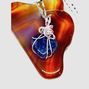 NATURAL HEART SHAPED Moss Agate & Rose Handmade Wire Wrapped Pendant Necklace